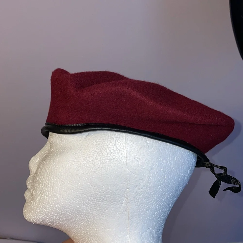 Vintage Masonic Freemasons Shriners Patch Wool Felt Beret Hat Maroon size 7 1/4